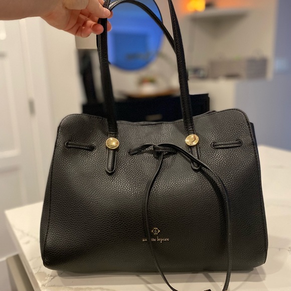 nanette lepore shoulder bag with tie detail | Black and gold. - Picture 1 of 9